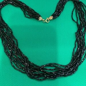 Black Stone or Glass Seed Beaded vintage Necklace